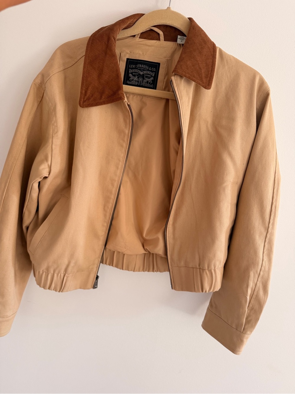 Levi's Beige Bomber Jacket with Brown Corduroy Collar